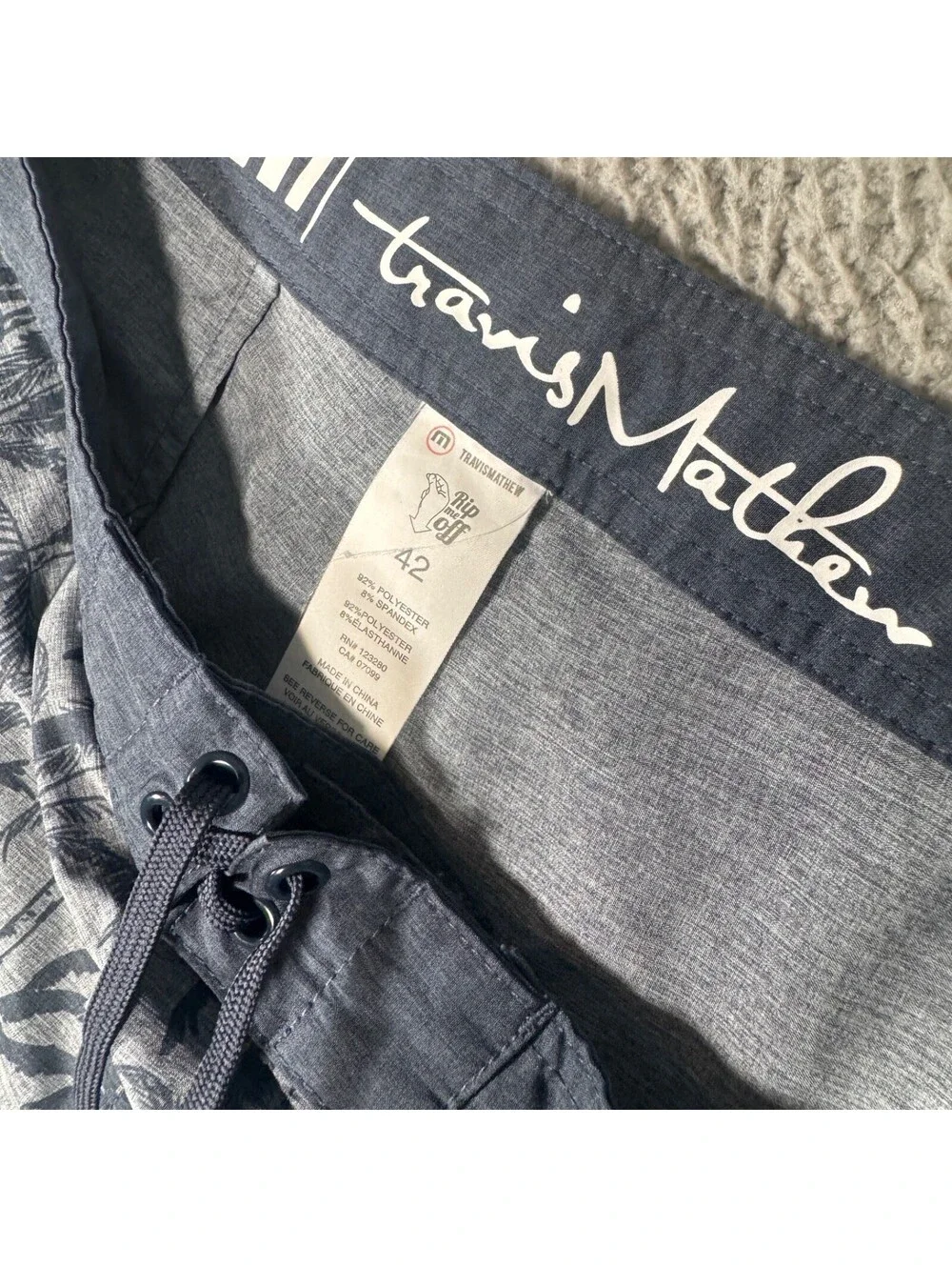 Travis Mathew Board Shorts Size 42 Surf Swim Casual Men's Palm Trees Flag Gray